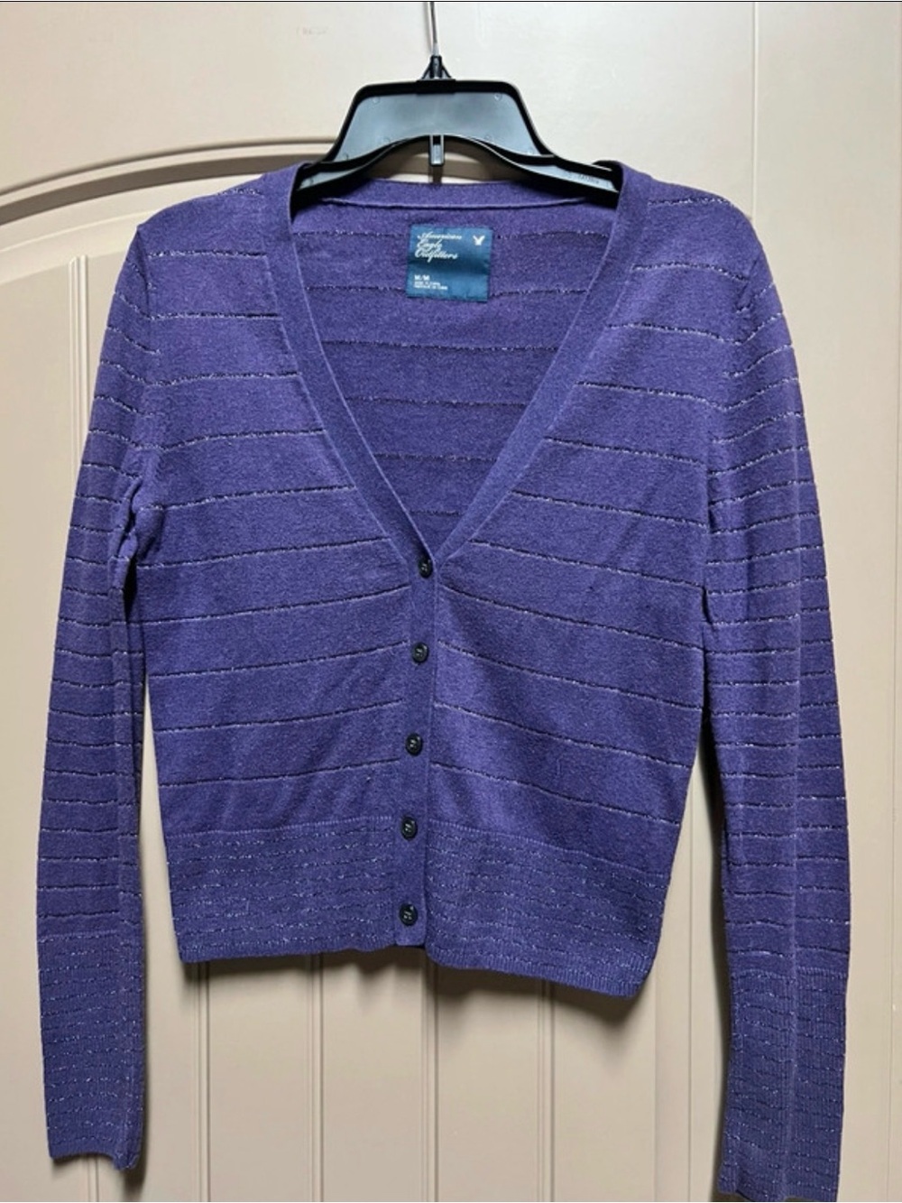 American Eagle Outfitters Purple Textured Stripe Cardigan Sweater M